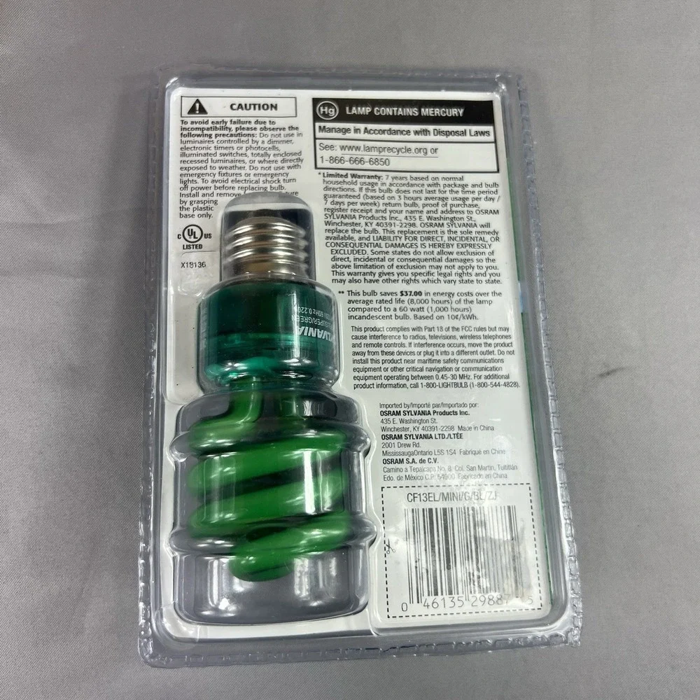 Sylvania Green CFL Light Bulb 13W Spiral 60W Equivalent Colored Bulb